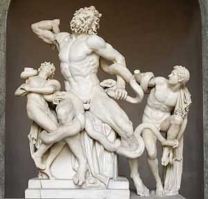Laocoon and his sons struggling against the serpents.