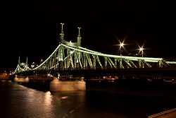 Liberty Bridge, Budapest by night.jpg