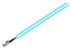 A lightsaber with a blue beam