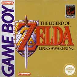 A sword stands over a shield, and goes through the letter "Z" in the title The Legend of Zelda: Link's Awakening.