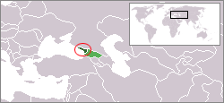 Location of Abkhazia (dark green) and the rest of Georgia (green) in the Caucasus.