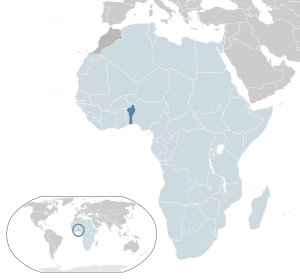 Location of  Benin  (dark blue)– in Africa  (light blue & dark grey)– in the African Union  (light blue)