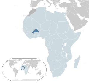Location of  Burkina Faso  (dark blue)– in Africa  (light blue & dark grey)– in the African Union  (light blue)  –  [Legend]