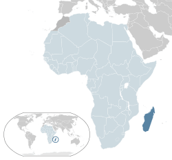 Location of  Madagascar  (orange)– in Africa  (light blue & dark grey)– in the African Union  (light blue)