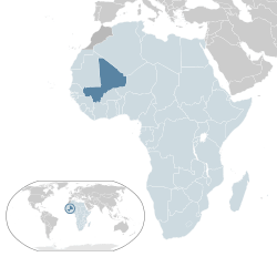Location of  Mali  (dark blue)– in Africa  (light blue & dark grey)– in the African Union  (light blue)