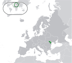 Location of Moldova (green) andTransnistria (light green) in Europe.