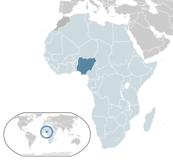 Location of  Nigeria  (dark blue)– in Africa  (light blue & dark grey)– in the African Union  (light blue)