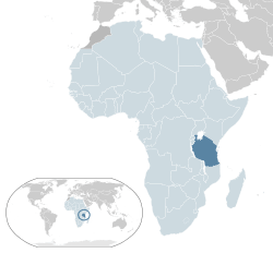 Location of  Tanzania  (dark blue)– in Africa  (light blue & dark grey)– in the African Union  (light blue)