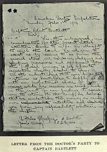 Worn-looking sheet of paper with two visible folds, covered in small backsloping handwriting, and bearing four signatories.