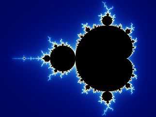 An complex black shape on a blue background.