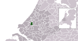 Highlighted position of Delft in a municipal map of South Holland