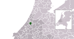 Highlighted position of Leiden in a municipal map of South Holland