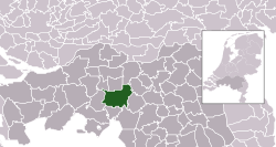 Highlighted position of Tilburg in a municipal map of North Brabant