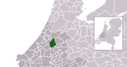 Highlighted position of the former municipality of Rijnwoude in a municipal map of South Holland