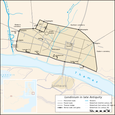 Vector map of Londinium in 400 AD