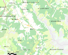 A basic map showing the boundaries of the town , neighboring municipalities, vegetation zones and roads