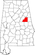 Map of Alabama highlighting Clay County