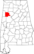 Map of Alabama highlighting Fayette County