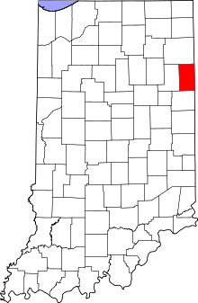 Map of Indiana highlighting Adams County