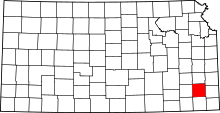 Map of Kansas highlighting Neosho County