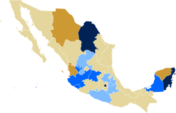 Map of Mexico, depicting the status of same-sex unions