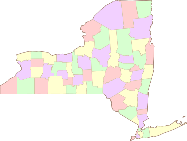 Map of New York showing county borders