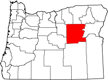 Map of Oregon highlighting Grant County