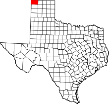 Map of Texas highlighting Dallam County