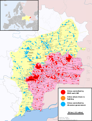 Territories controlled by DPR and LPR 02/2015.