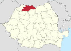 Administrative map of Romania with Maramureș county highlighted