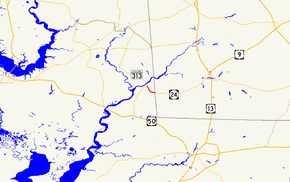 A map of the Lower Eastern Shore of Maryland showing major roads.  Maryland Route 348 runs from Sharptown east to the Delaware state line.