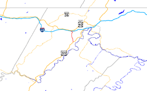 A map of western Allegany County, Maryland showing major roads.  Maryland Route 53 runs from Cresaptown north to La Vale