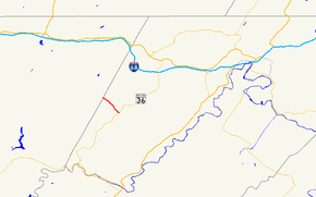 A map of western Allegany County, Maryland, showing major roads.  Maryland Route 657 was a local road between Lonaconing and the Garrett County line.