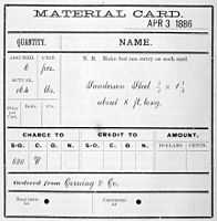 Material Card, Frankford Arsenal, 1886