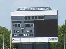 A Maverick Stadium's scoreboard located in the north end zone