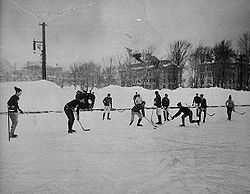 Photograph of outdoor hockey game