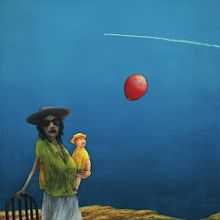 cover for album - painting of woman w/child, a balloon, and a jet contrail