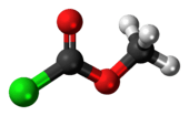 Ball-and-stick model of the methyl chloroformate molecule