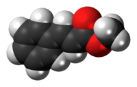 Ball-and-stick model of the methyl cinnamate molecule