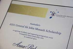 Certificate of a recent John Monash Scholar