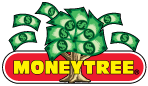 A tree with paper money as leaves with the logo stating, "Moneytree."