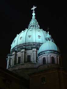 View at night of the dome of Mary, Queen of the World Cathedral