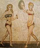 Details of the "bikini girls" mosaic at Villa Romana del Casale, Sicily, 4th century AD