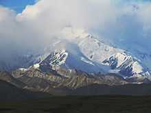 The top of McKinley is shrouded in clouds.