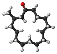 Ball-and-stick model of the muscone molecule