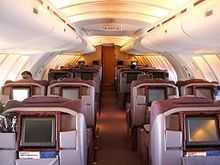  A forward-looking view in the stretched upper deck cabin of later 747s