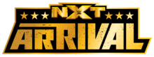 The golden "NXT Arrival" words on a black background