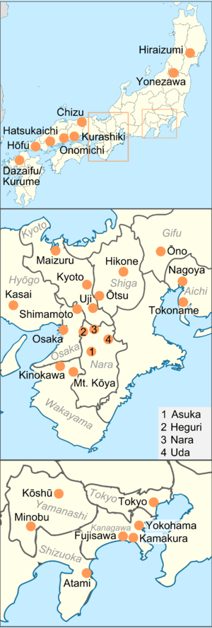 Most of the National Treasures are found in the Kansai and Tokyo area, although some are in cities in south-western Honshū, north Honshū and Kyushu.