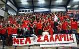 Nea Salamina Famagusta VC fans at Spyros Kyprianou Athletic Center, celebrating Cyprus Volleyball Division 1 2012–2013