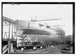 The hull of a ship near completion